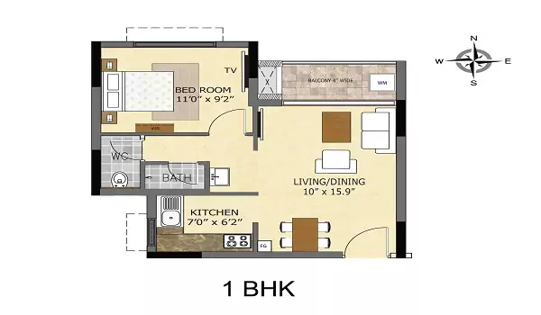 Brigade Golden Heights 1 BHK Floor Plan 