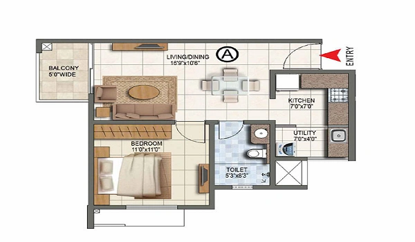 1 BHK Floor Plan Featured image of 1BHK Floor Plan